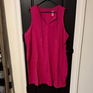 Sleeveless Hooded Tunic Tank Dress- Fuchsia Pink